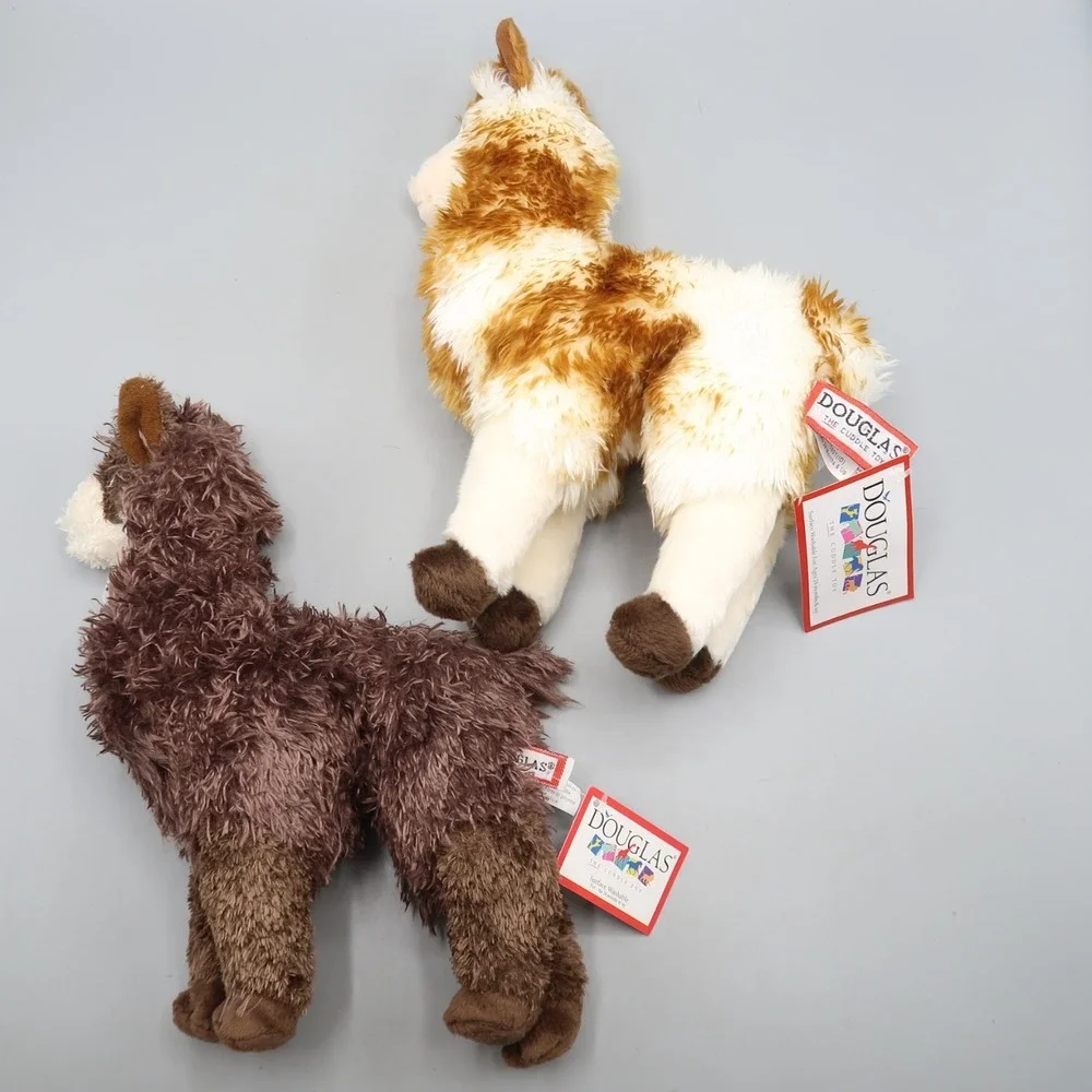 2x DOUGLAS Toys Plush LLAMAS Alpacas Brown Tan White 10